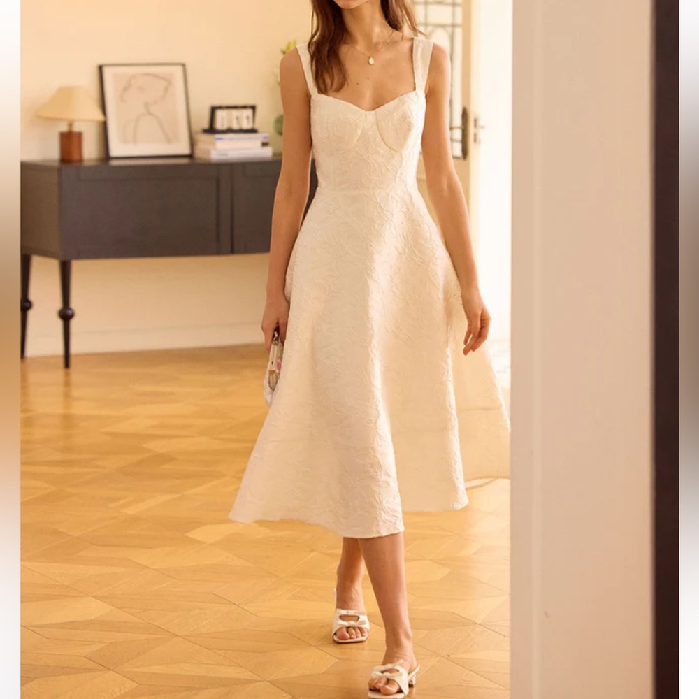 Rihoas White Sweetheart Neck Jacquard Midi Dress - Picture 5 of 7